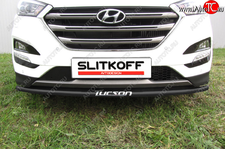 7 549 р. Защита заднего бампера Slitkoff (Ø 42 мм, с надписью) Hyundai Tucson TL дорестайлинг (2015-2018) (Сталь с полимерным покрытием. Цвет: черный)  с доставкой в г. Горно‑Алтайск