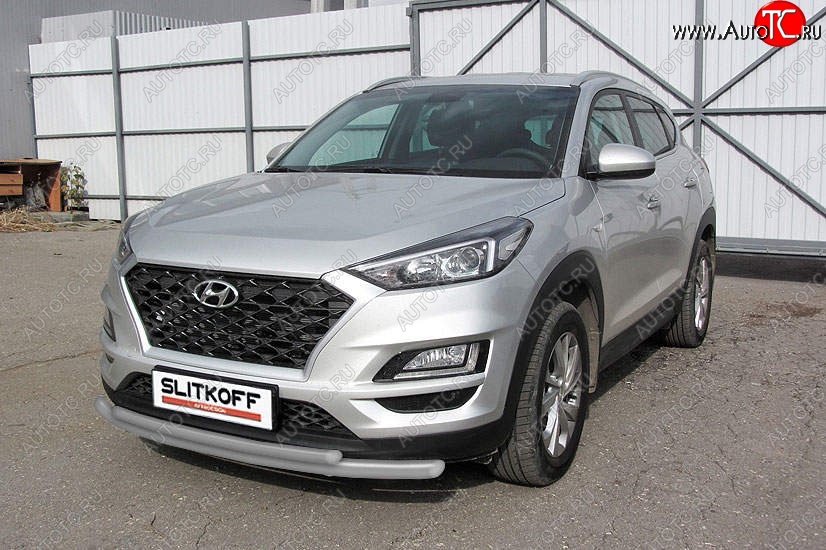 11 199 р. Защита переднего бампера Slitkoff (двойная, d57/42) Hyundai Tucson TL рестайлинг (2018-2021) (Сталь с полимерным покрытием. Цвет: серебристый)  с доставкой в г. Горно‑Алтайск