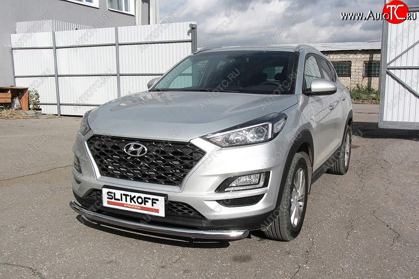 15 999 р. Защита переднего бампера Slitkoff (d57 мм) Hyundai Tucson TL рестайлинг (2018-2021) (Нержавейка, Полированная)  с доставкой в г. Горно‑Алтайск