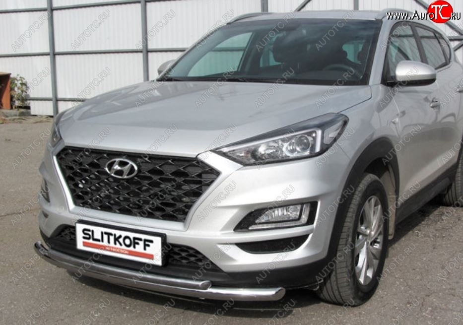 13 199 р. Защита переднего бампера Turbo Slitkoff (двойная, d57/42 мм)  Hyundai Tucson  TL (2018-2021) рестайлинг (Нержавейка, Полированная)  с доставкой в г. Горно‑Алтайск