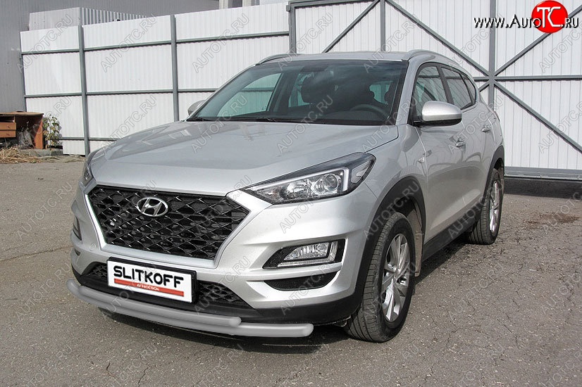 11 799 р. Защита переднего бампера Turbo Slitkoff (двойная, d57/42 мм) Hyundai Tucson TL рестайлинг (2018-2021) (Сталь с полимерным покрытием. Цвет: серебристый)  с доставкой в г. Горно‑Алтайск