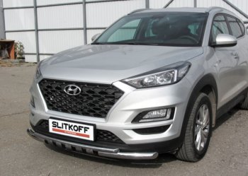 Защита переднего бампера Turbo Slitkoff (двойная, c декор.элементами, d57/42 мм) Hyundai Tucson TL рестайлинг (2018-2021)  (Нержавейка)