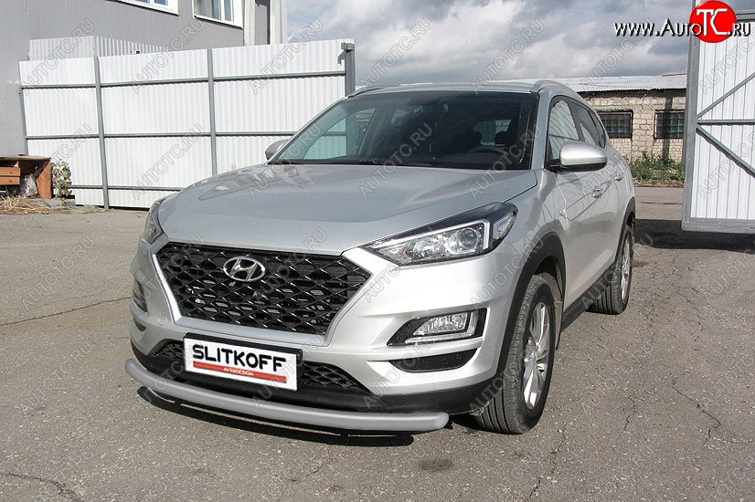 8 749 р. Защита переднего бампера Turbo Slitkoff (d57 мм)  Hyundai Tucson  TL (2018-2021) рестайлинг (Сталь с полимерным покрытием. Цвет: серебристый)  с доставкой в г. Горно‑Алтайск