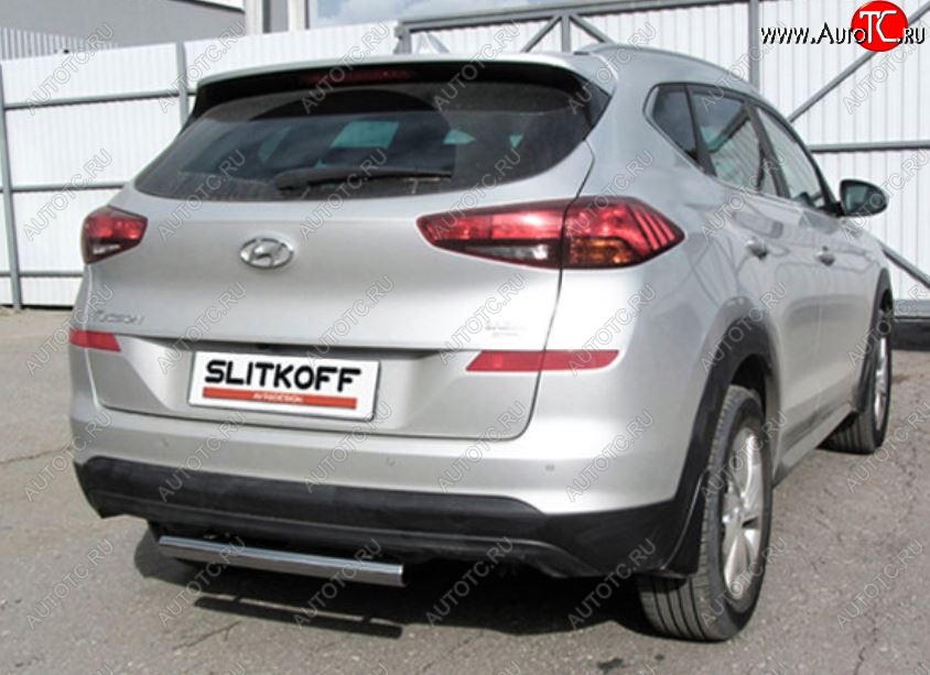 7 999 р. Защита заднего бампера Slitkoff (Turbo, короткая, d57)  Hyundai Tucson  TL (2018-2021) рестайлинг (Нержавейка, Полированная)  с доставкой в г. Горно‑Алтайск