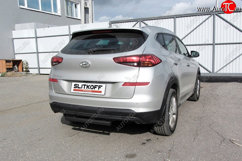 6 199 р. Защита заднего бампера Slitkoff (Turbo, короткая, d57)  Hyundai Tucson  TL (2018-2021) рестайлинг (Сталь с полимерным покрытием. Цвет: чёрный)  с доставкой в г. Горно‑Алтайск