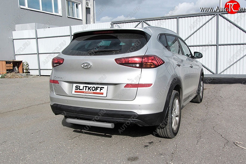 6 199 р. Защита заднего бампера Slitkoff (Turbo, короткая, d57)  Hyundai Tucson  TL (2018-2021) рестайлинг (Сталь с полимерным покрытием. Цвет: серебристый)  с доставкой в г. Горно‑Алтайск