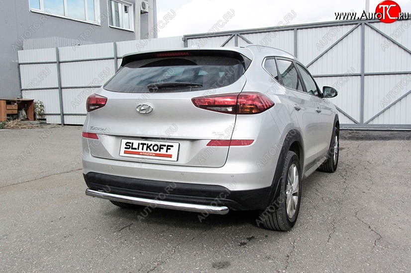 12 899 р. Защита заднего бампера Slitkoff (длинная, d57)  Hyundai Tucson  TL (2018-2021) рестайлинг (Нержавейка, Полированная)  с доставкой в г. Горно‑Алтайск