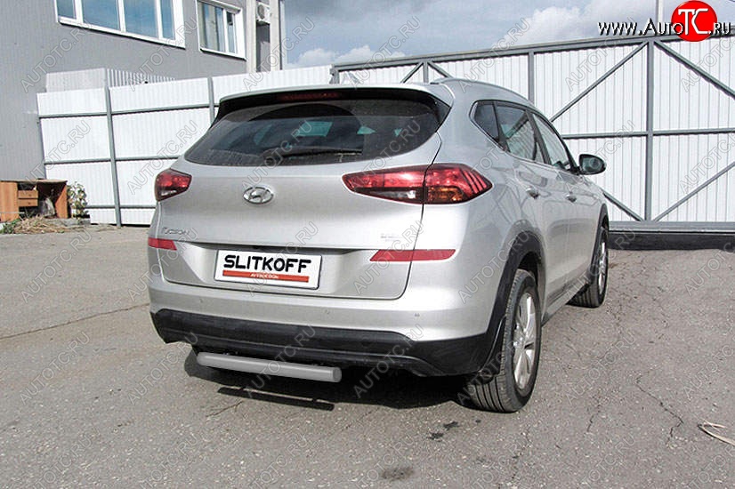 5 599 р. Защита заднего бампера Slitkoff (d57 мм)  Hyundai Tucson  TL (2018-2021) рестайлинг (Сталь с полимерным покрытием. Цвет: серебристый)  с доставкой в г. Горно‑Алтайск