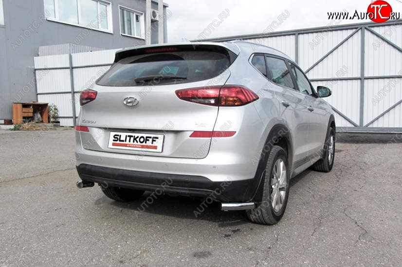 7 349 р. Защита заднего бампера Slitkoff (Turbo, уголки, d57)  Hyundai Tucson  TL (2018-2021) рестайлинг (Нержавейка, Полированная)  с доставкой в г. Горно‑Алтайск