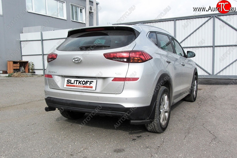 5 699 р. Защита заднего бампера Slitkoff (Turbo, уголки, d57)  Hyundai Tucson  TL (2018-2021) рестайлинг (Сталь с полимерным покрытием. Цвет: чёрный)  с доставкой в г. Горно‑Алтайск