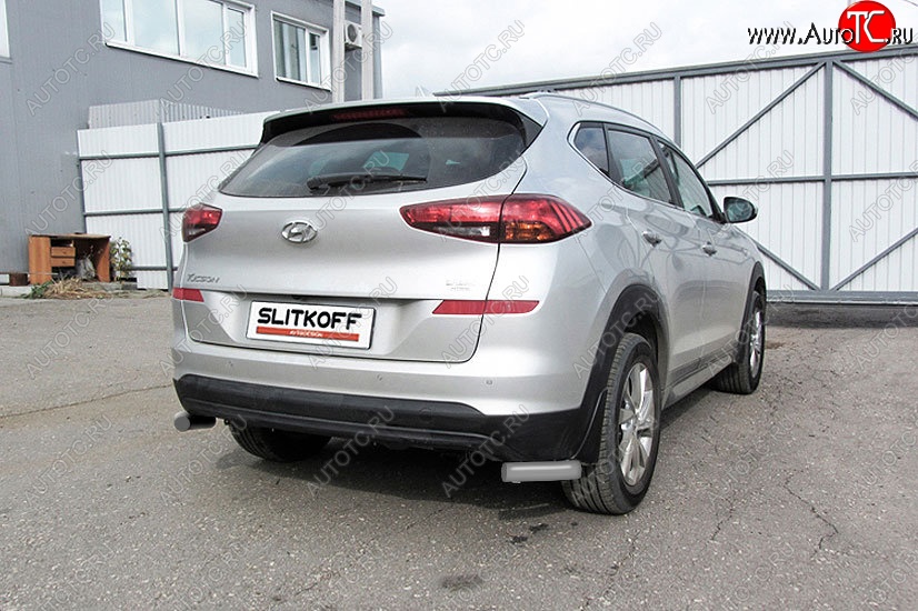 4 999 р. Защита заднего бампера Slitkoff (Turbo, уголки, d57)  Hyundai Tucson  TL (2018-2021) рестайлинг (Сталь с полимерным покрытием. Цвет: серебристый)  с доставкой в г. Горно‑Алтайск