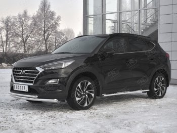 19 549 р. Защита переднего бампера (2 трубы Ø63 и 42 мм, нержавейка) SLITKOFF Hyundai Tucson TL рестайлинг (2018-2021)  с доставкой в г. Горно‑Алтайск. Увеличить фотографию 2