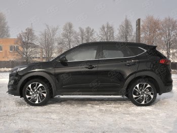 24 649 р. Порожки для ног SLITKOFF (Ø42 мм)  Hyundai Tucson  TL (2018-2021) рестайлинг (Лист алюминиевый, труба - нержавейка)  с доставкой в г. Горно‑Алтайск. Увеличить фотографию 2