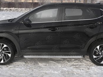 24 649 р. Порожки для ног SLITKOFF (Ø42 мм)  Hyundai Tucson  TL (2018-2021) рестайлинг (Лист алюминиевый, труба - нержавейка)  с доставкой в г. Горно‑Алтайск. Увеличить фотографию 3