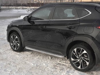 22 999 р. Порожки для ног SLITKOFF (Ø42 мм) Hyundai Tucson TL рестайлинг (2018-2021) (Лист алюминиевый, труба - сталь окрашенная в черный цвет)  с доставкой в г. Горно‑Алтайск. Увеличить фотографию 3