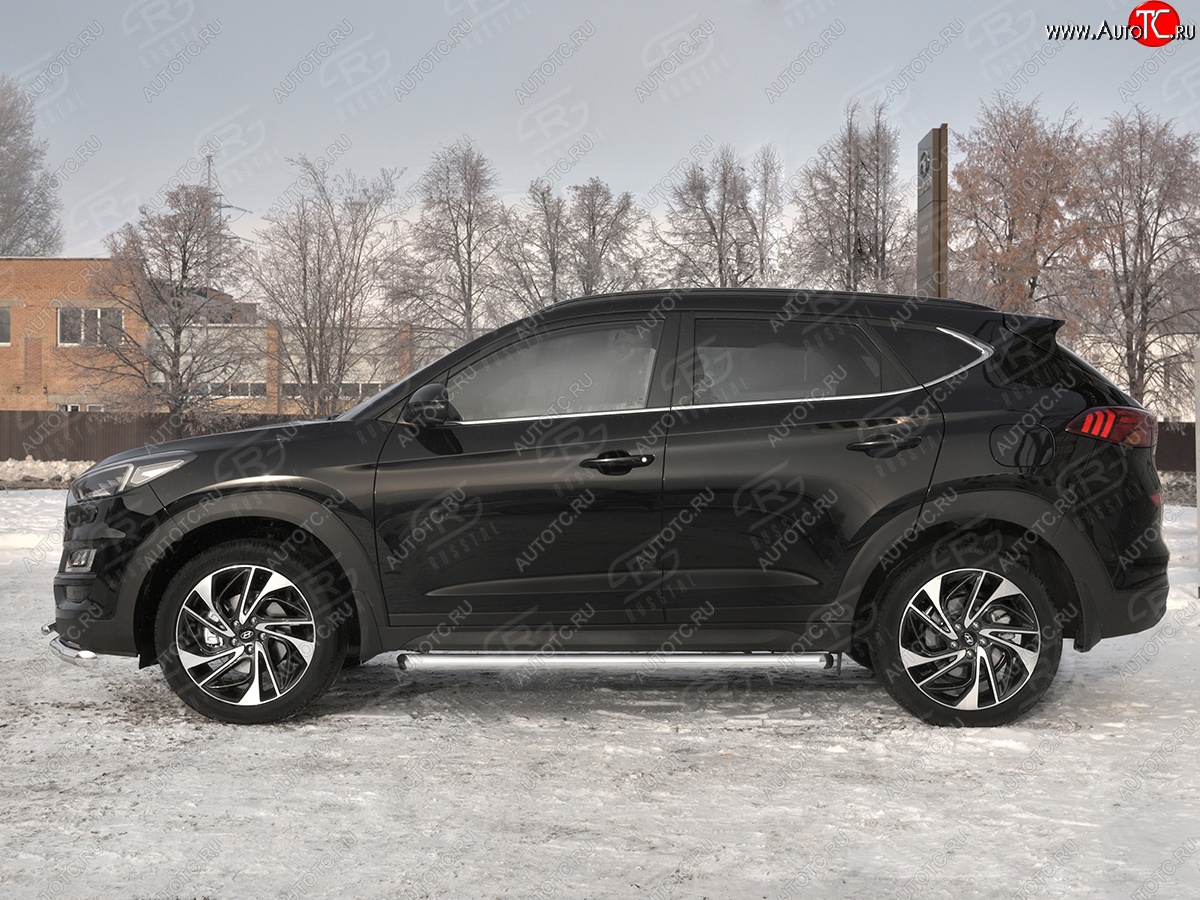 18 799 р. Защита порогов SLITKOFF (Ø63 мм, нержавейка) SLITKOFF Hyundai Tucson TL рестайлинг (2018-2021) (С пластиковыми заглушками на торцах)  с доставкой в г. Горно‑Алтайск