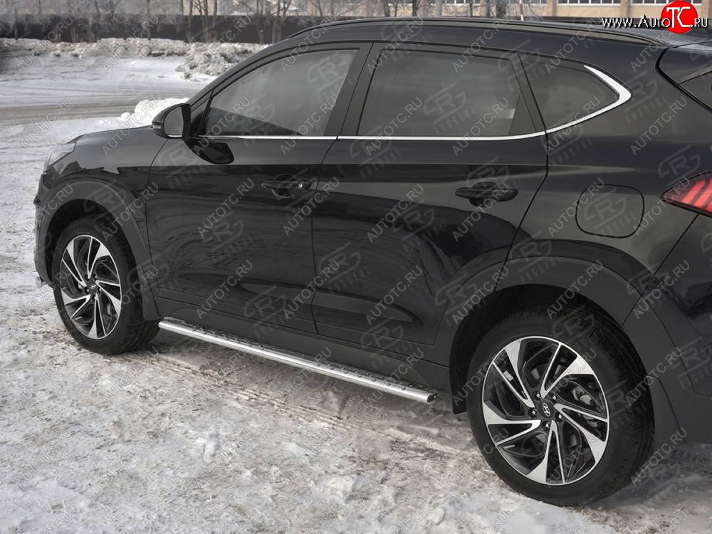 21 749 р. Защита порогов (Ø75x42 мм с проступью, нержавейка) Russtal Hyundai Tucson TL рестайлинг (2018-2021)  с доставкой в г. Горно‑Алтайск