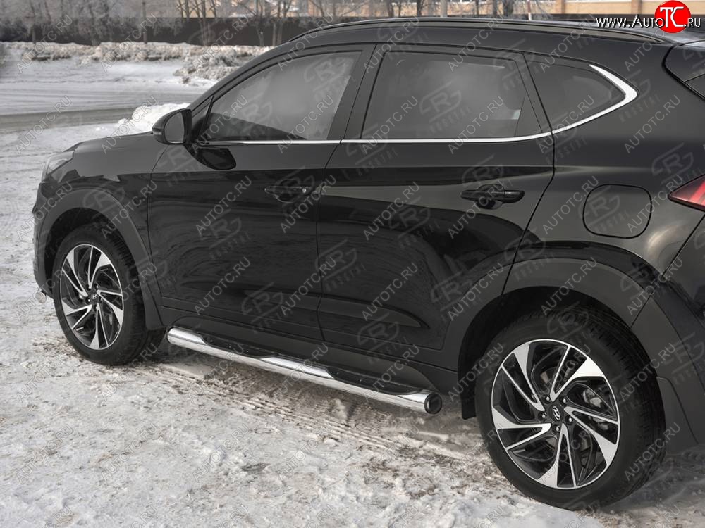 24 999 р. Защита порогов (Ø76 мм с проступью, нержавейка) SLITKOFF Hyundai Tucson TL рестайлинг (2018-2021) (С пластиковыми заглушками на торцах)  с доставкой в г. Горно‑Алтайск