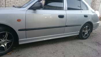 4 099 р. Пороги накладки Style  Hyundai Accent  седан ТагАЗ (2001-2012) (Неокрашенные)  с доставкой в г. Горно‑Алтайск. Увеличить фотографию 12