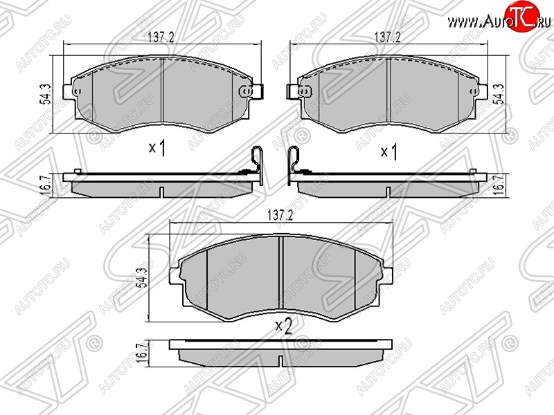 1 289 р. Колодки тормозные SAT (передние)  Hyundai Sonata  EF (2001-2013), SSANGYONG Korando  2 (1996-2006), SSANGYONG Musso (1993-2005), SSANGYONG Rexton  Y200 (2001-2006)  с доставкой в г. Горно‑Алтайск