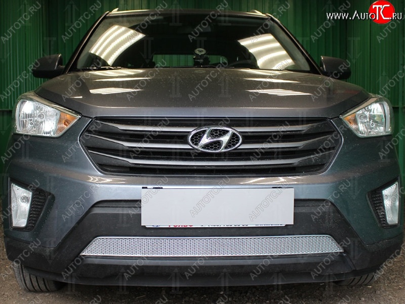 1 539 р. Защитная сетка на бампер Russtal (хром) Hyundai Creta GS дорестайлинг (2015-2019)  с доставкой в г. Горно‑Алтайск