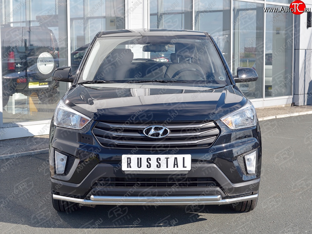 18 999 р. Защита переднего бампера (2 трубыØ42 мм, нержавейка) SLITKOFF  Hyundai Creta  GS (2015-2021) дорестайлинг, рестайлинг  с доставкой в г. Горно‑Алтайск