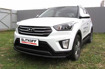 Защита переднего бампера Slitkoff (d57, черная) Hyundai Creta GS дорестайлинг (2015-2019)