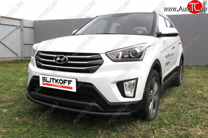 8 249 р. Защита переднего бампера Slitkoff (d57, черная) Hyundai Creta GS дорестайлинг (2015-2019) (Цвет: серебристый)  с доставкой в г. Горно‑Алтайск