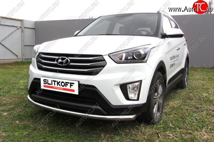 11 799 р. Одинарная защита переднего бампера диаметром 57 мм Slitkoff Hyundai Creta GS дорестайлинг (2015-2019) (Нержавейка, Полированная)  с доставкой в г. Горно‑Алтайск