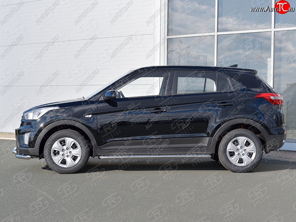 26 999 р. Порожки для ног (Ø42) SLITKOFF Hyundai Creta GS дорестайлинг (2015-2019) (лист - алюминий, профиль - нержавейка)  с доставкой в г. Горно‑Алтайск