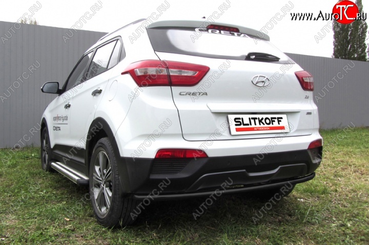 6 999 р. Защита заднего бампера из трубы d42 Slitkoff (радиусная)  Hyundai Creta  GS (2015-2021) дорестайлинг, рестайлинг (Цвет: серебристый)  с доставкой в г. Горно‑Алтайск