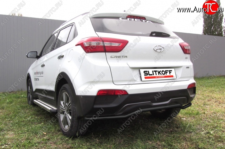 7 749 р. Защита заднего бампера из трубы d42 Slitkoff (волна)  Hyundai Creta  GS (2015-2021) дорестайлинг, рестайлинг (Цвет: серебристый)  с доставкой в г. Горно‑Алтайск