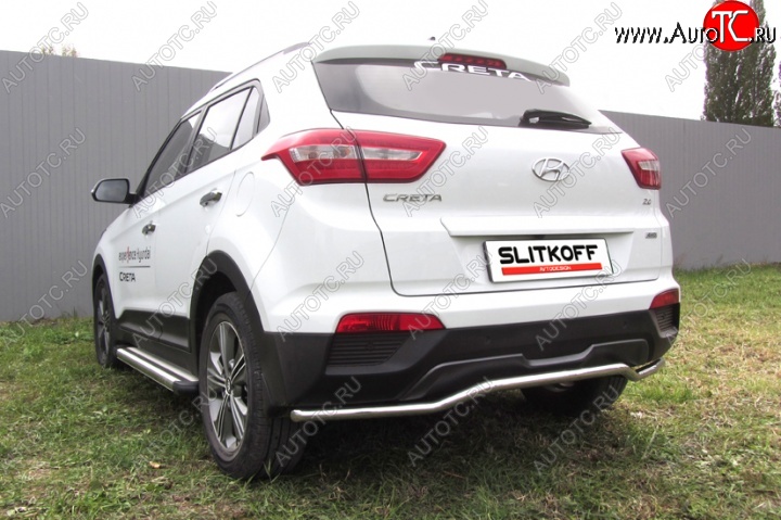 10 999 р. Защита заднего бампера из изогнутой трубы диаметром 42 мм Slitkoff  Hyundai Creta  GS (2015-2021) дорестайлинг, рестайлинг (Нержавейка, Полированная)  с доставкой в г. Горно‑Алтайск