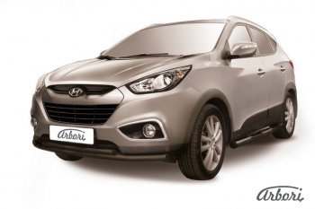 Защита переднего бампера Arbori (радиусная, черная, 2 трубы d57 и 42 mm) Hyundai IX35 LM дорестайлинг (2009-2013)