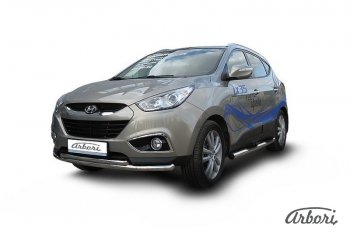 Защита переднего бампера Arbori (нержавейка, 2 трубы d57 и 42 mm) Hyundai IX35 LM рестайлинг (2013-2018)