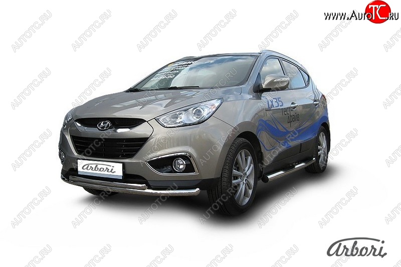 14 489 р. Защита переднего бампера Arbori (нержавейка, 2 трубы d57 и 42 mm) Hyundai IX35 LM рестайлинг (2013-2018)  с доставкой в г. Горно‑Алтайск