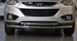 11 899 р. Двойная защита переднего бампера из труб диаметром 63 и 51 мм Petroil Tuning Hyundai IX35 LM дорестайлинг (2009-2013) (Нержавеющая полированная сталь)  с доставкой в г. Горно‑Алтайск. Увеличить фотографию 3