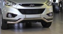 11 849 р. Фигурная защита переднего бампера диаметром 63 мм Petroil Tuning Hyundai IX35 LM рестайлинг (2013-2018) (Нержавеющая полированная сталь)  с доставкой в г. Горно‑Алтайск. Увеличить фотографию 2