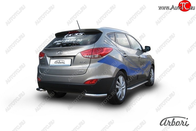 8 189 р. Защита заднего бампера Arbori (уголки, нержавейка, 1 труба d57 mm). Hyundai IX35 LM дорестайлинг (2009-2013)  с доставкой в г. Горно‑Алтайск