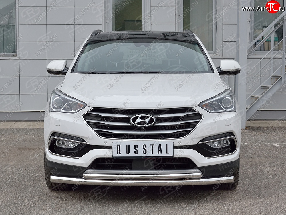 21 649 р. Защита переднего бампера (2 трубыØ63 и 42 мм, нержавейка) SLITKOFF Hyundai Santa Fe DM рестайлинг (2015-2019)  с доставкой в г. Горно‑Алтайск