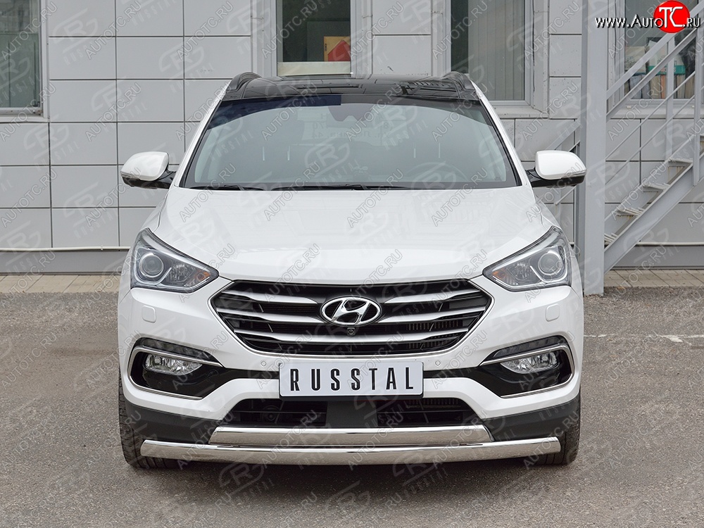 27 999 р. Защита переднего бампера (2 трубыØ75х42 мм, нержавейка, Premium) Russtal Hyundai Santa Fe DM рестайлинг (2015-2019)  с доставкой в г. Горно‑Алтайск