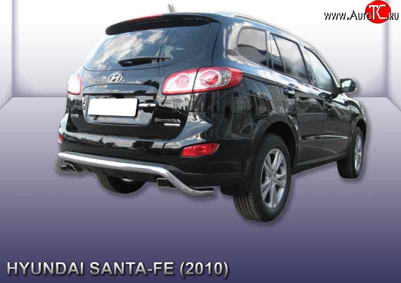 12 949 р. Фигурная защита заднего бампера диаметром 57 мм Slitkoff  Hyundai Santa Fe  CM (2009-2012) рестайлинг (Нержавейка, Полированная)  с доставкой в г. Горно‑Алтайск