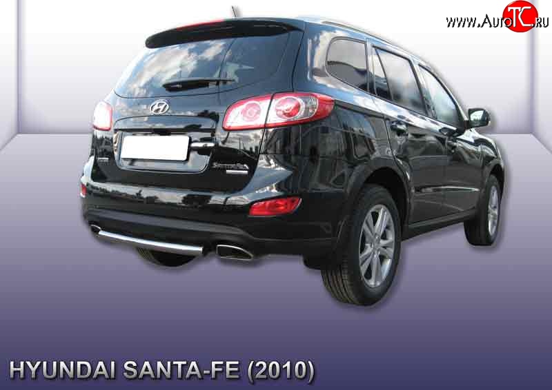 6 899 р. Защита заднего бампера из короткой трубы диаметром 57 мм Slitkoff  Hyundai Santa Fe  CM (2009-2012) рестайлинг (Нержавейка, Полированная)  с доставкой в г. Горно‑Алтайск