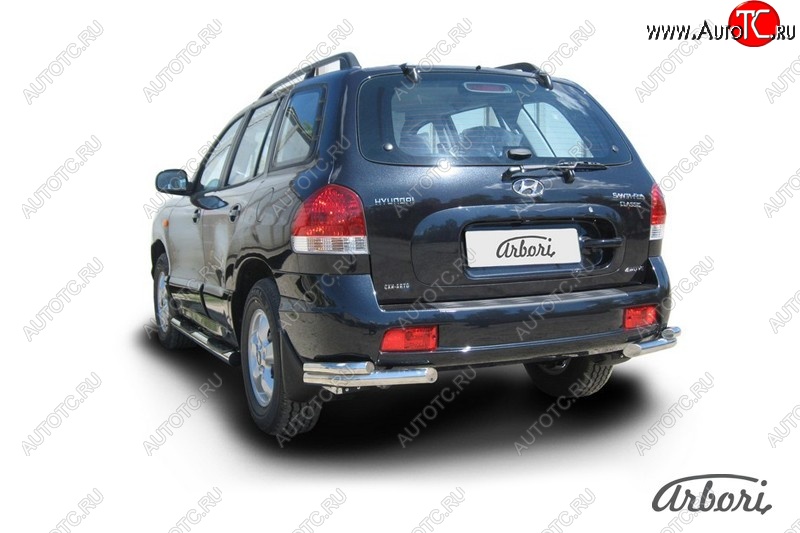 9 899 р. Защита заднего бампера Arbori (уголки, черная, 2 трубы d57 и 42 mm). Hyundai Santa Fe SM (2000-2012)  с доставкой в г. Горно‑Алтайск