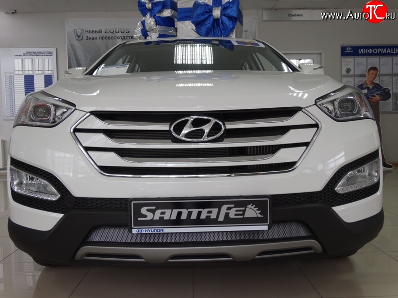 1 539 р. Сетка на бампер Russtal (хром) Hyundai Santa Fe DM дорестайлинг (2012-2016)  с доставкой в г. Горно‑Алтайск