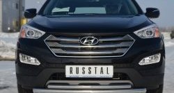 Защита переднего бампера (2 трубыØ63 и 42 мм, нержавейка) SLITKOFF Hyundai (Хюндаи) Santa Fe (Санта)  DM (2012-2016) DM дорестайлинг