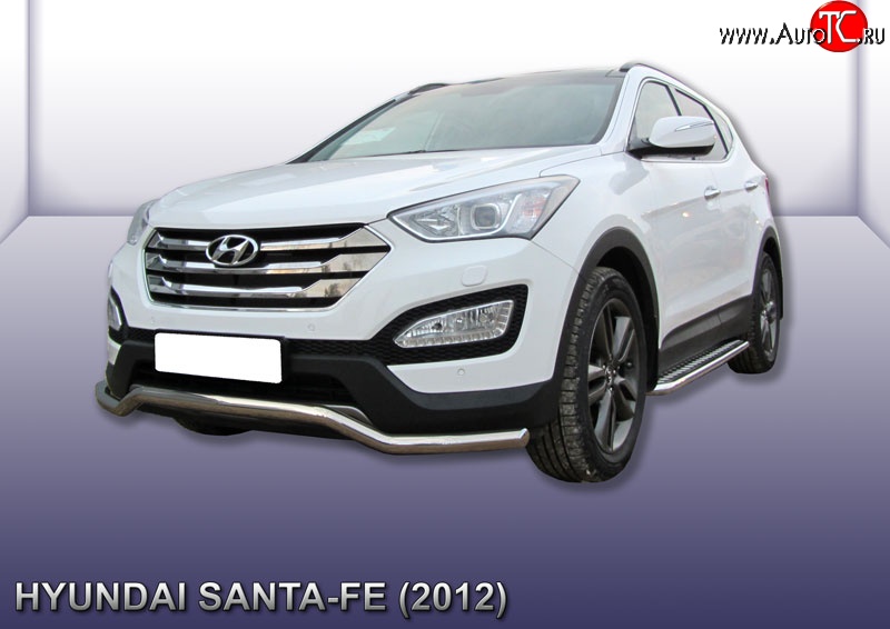 15 499 р. Фигурная защита переднего бампера диаметром 57 мм Slitkoff  Hyundai Santa Fe  DM (2012-2016) дорестайлинг (Нержавейка, Полированная)  с доставкой в г. Горно‑Алтайск