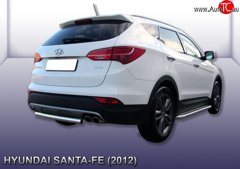 11 899 р. Защита заднего бампера из короткой трубы диаметром 57 мм Slitkoff  Hyundai Santa Fe  DM (2012-2016) дорестайлинг (Нержавейка, Полированная)  с доставкой в г. Горно‑Алтайск