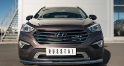 Защита переднего бампера (2 трубыØ63 и 42 мм, нержавейка) SLITKOFF Hyundai (Хюндаи) Grand Santa Fe (гранд)  1 DM (2013-2016) 1 DM дорестайлинг