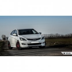 4 499 р. Накладка на передний бампер TopKontur Design Hyundai Solaris RBr седан рестайлинг (2014-2017) (Глянец под окраску, Неокрашенная)  с доставкой в г. Горно‑Алтайск. Увеличить фотографию 3